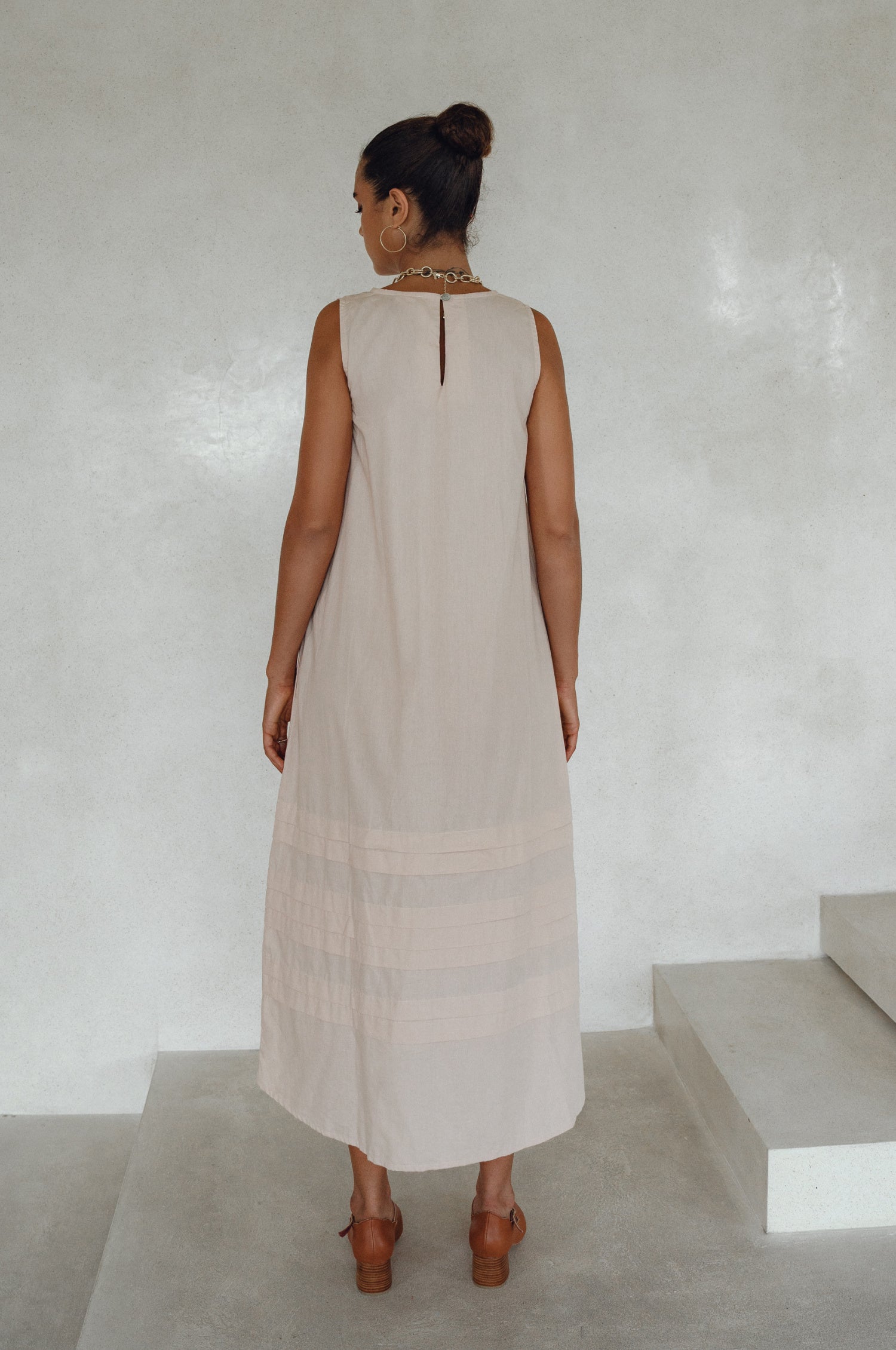 Beloved Cara Slip on Cotton Maxi Dress in breathable poplin cotton, featuring a sleeveless design and tiered hem, perfect for versatile styling.