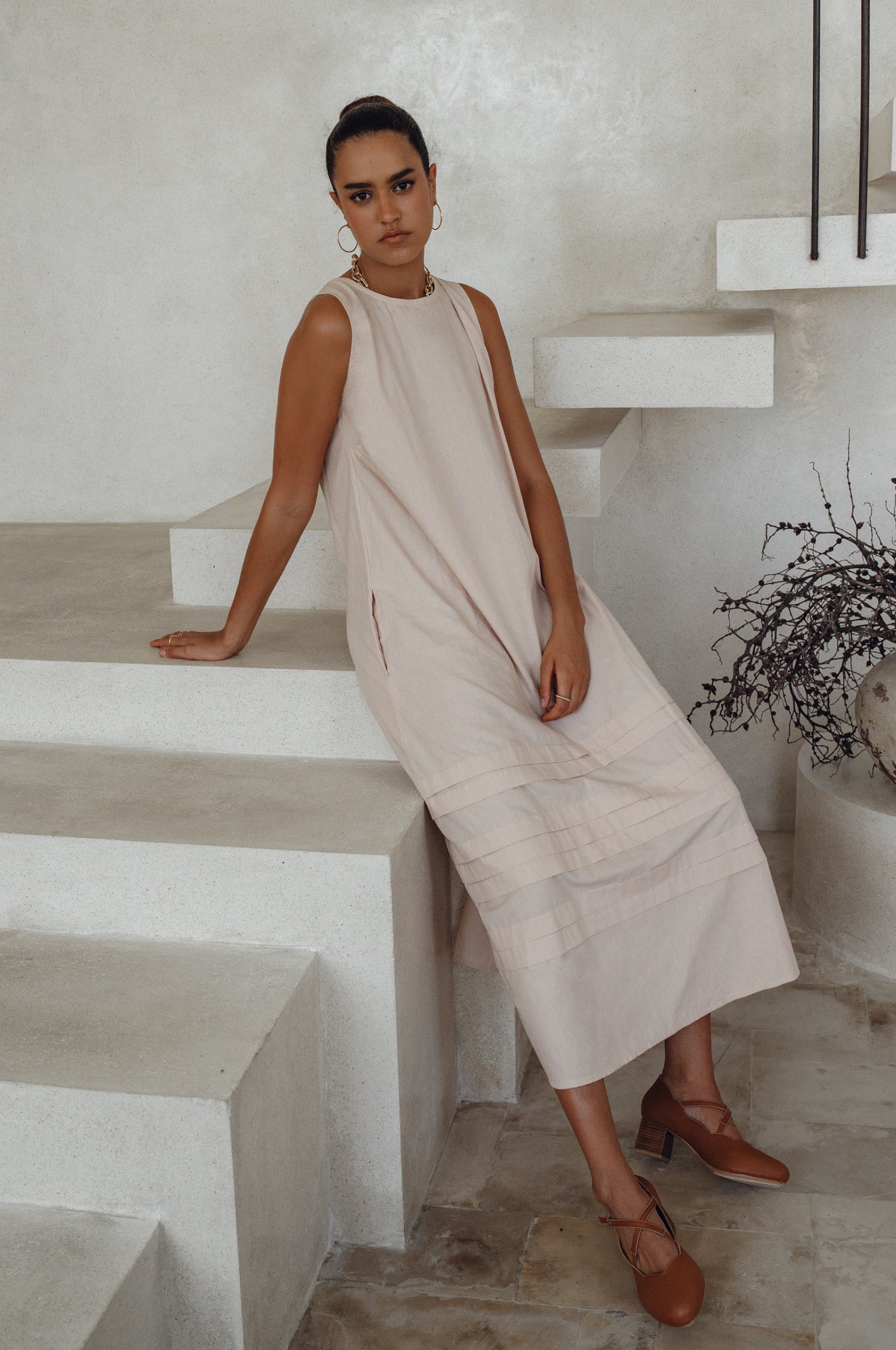 Beloved Cara Slip on Cotton Maxi Dress in breathable poplin cotton, featuring a sleeveless design and tiered hem, perfect for versatile styling.