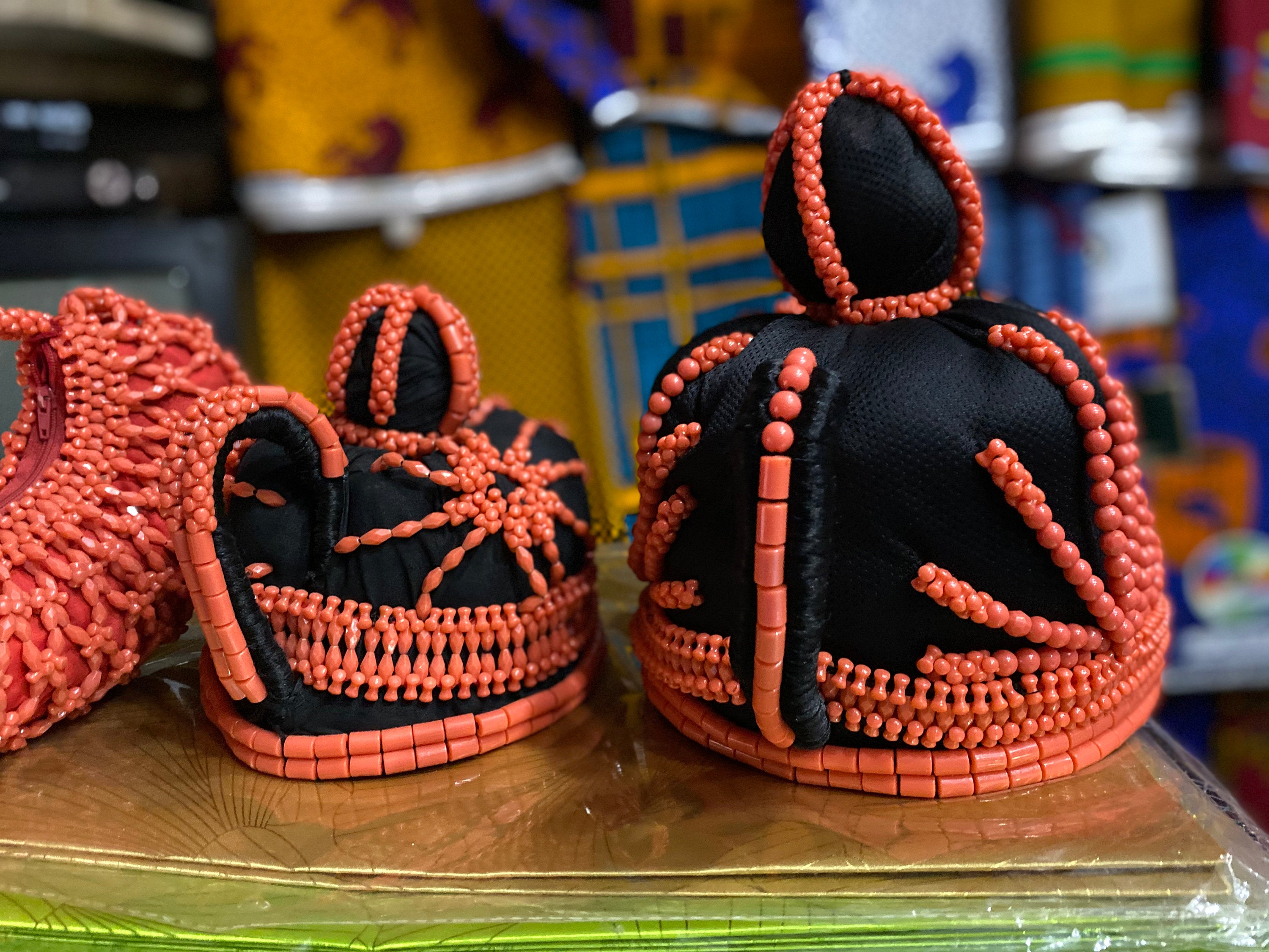 Elegant Benin headgear made of intricate beads, suitable for women and girls, showcasing cultural heritage.