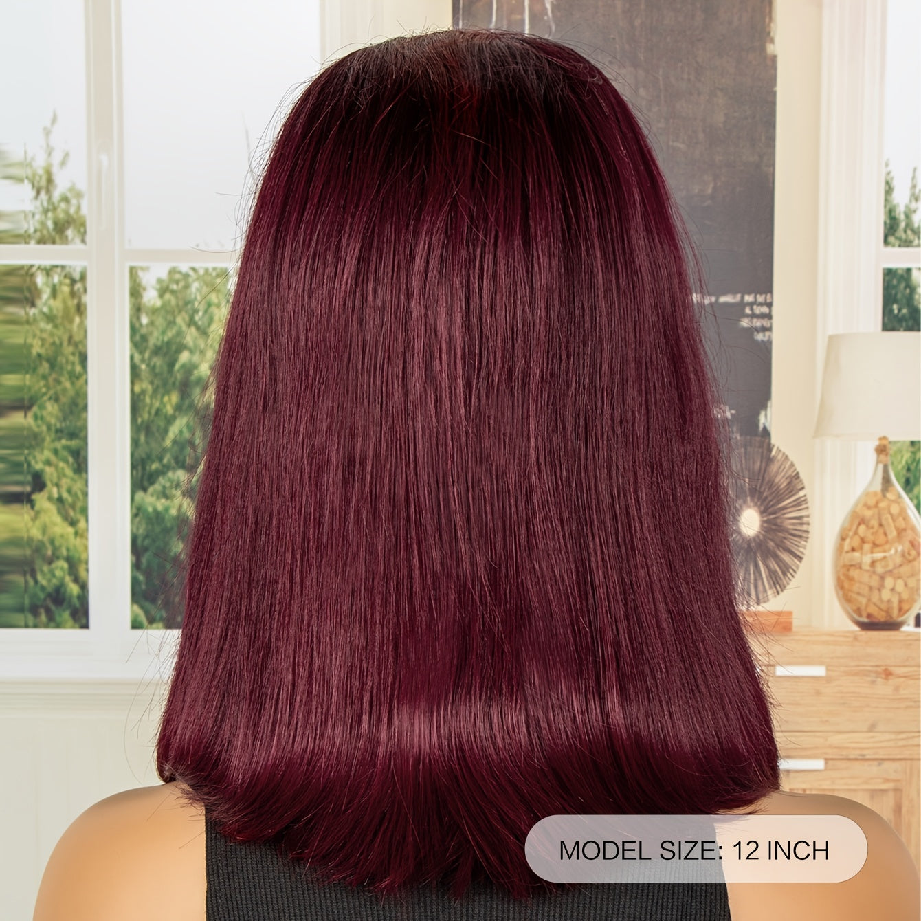 Bethany Human Hair Wig in Claret color, featuring a straight style and glueless lace front cap, perfect for women seeking volume and elegance.