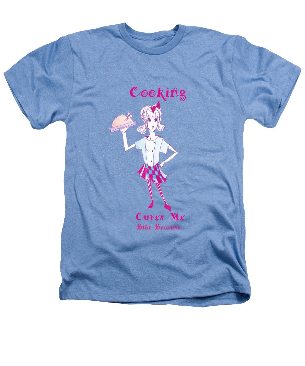 Bibi Because Cooking Cures Me Heathers T-Shirt in a stylish design, showcasing its soft fabric and vibrant color.