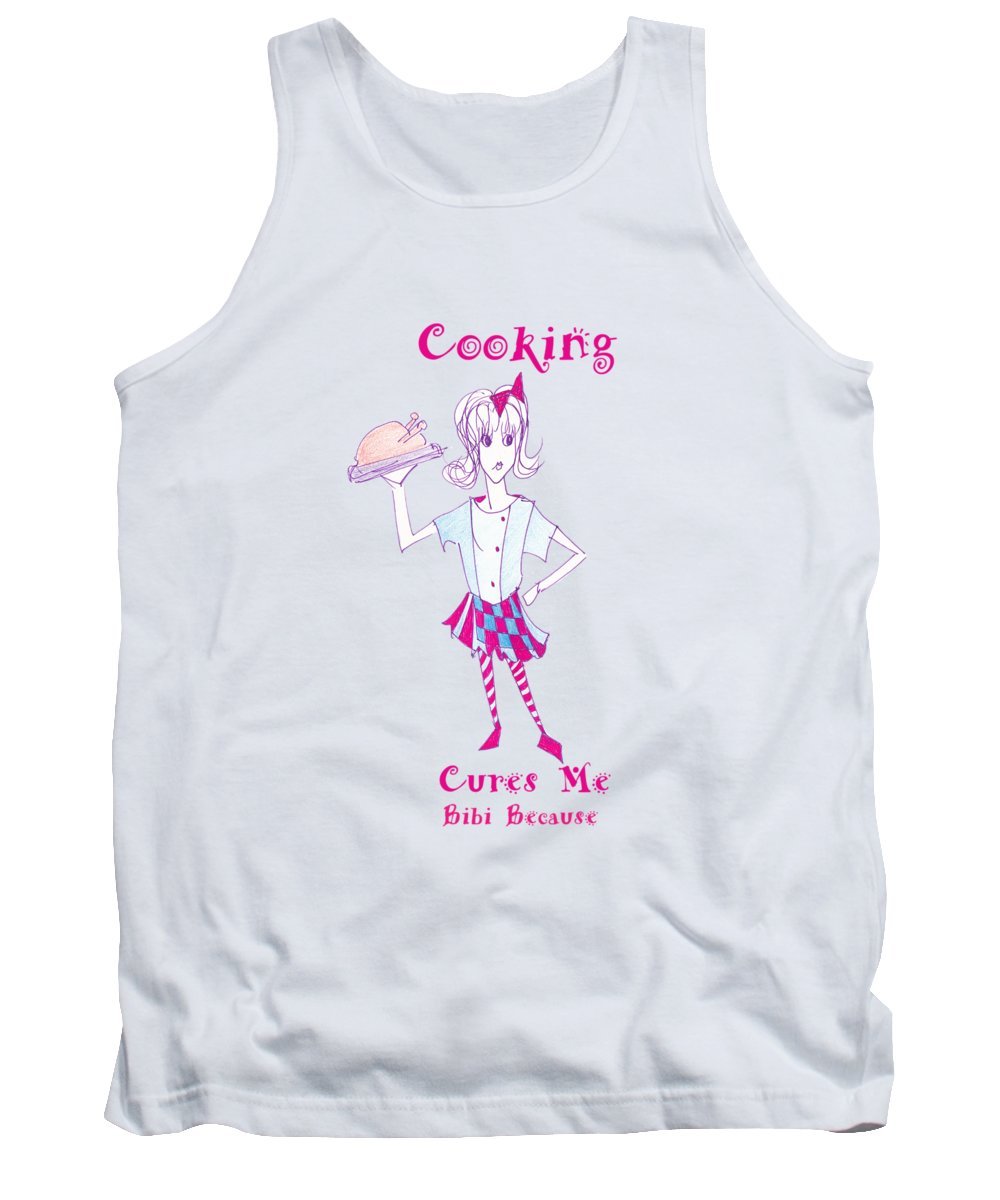 Bibi Because Cooking Cures Me tank top in a stylish design, made from a cotton-polyester blend, available in various sizes.