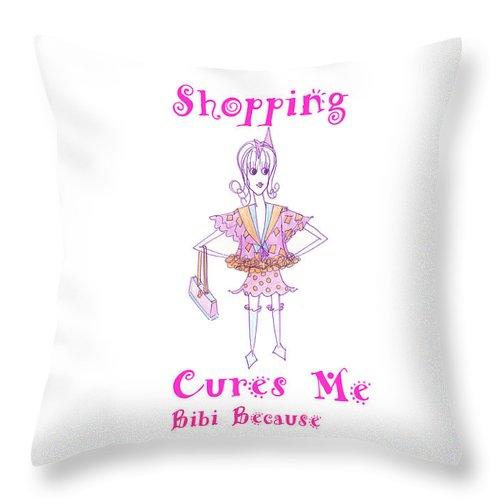 Bibi Because Shopping Cures Me throw pillow featuring vibrant print on both sides, made from 100% spun polyester poplin fabric.