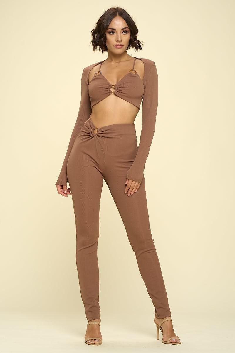 Bikini Top Solid Color 2 Piece in latte color, showcasing a stylish and comfortable design made from polyester and spandex.