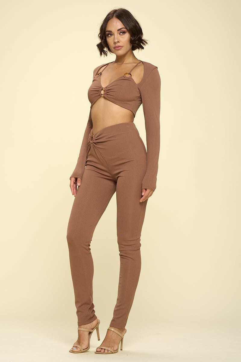 Bikini Top Solid Color 2 Piece in latte color, showcasing a stylish and comfortable design made from polyester and spandex.