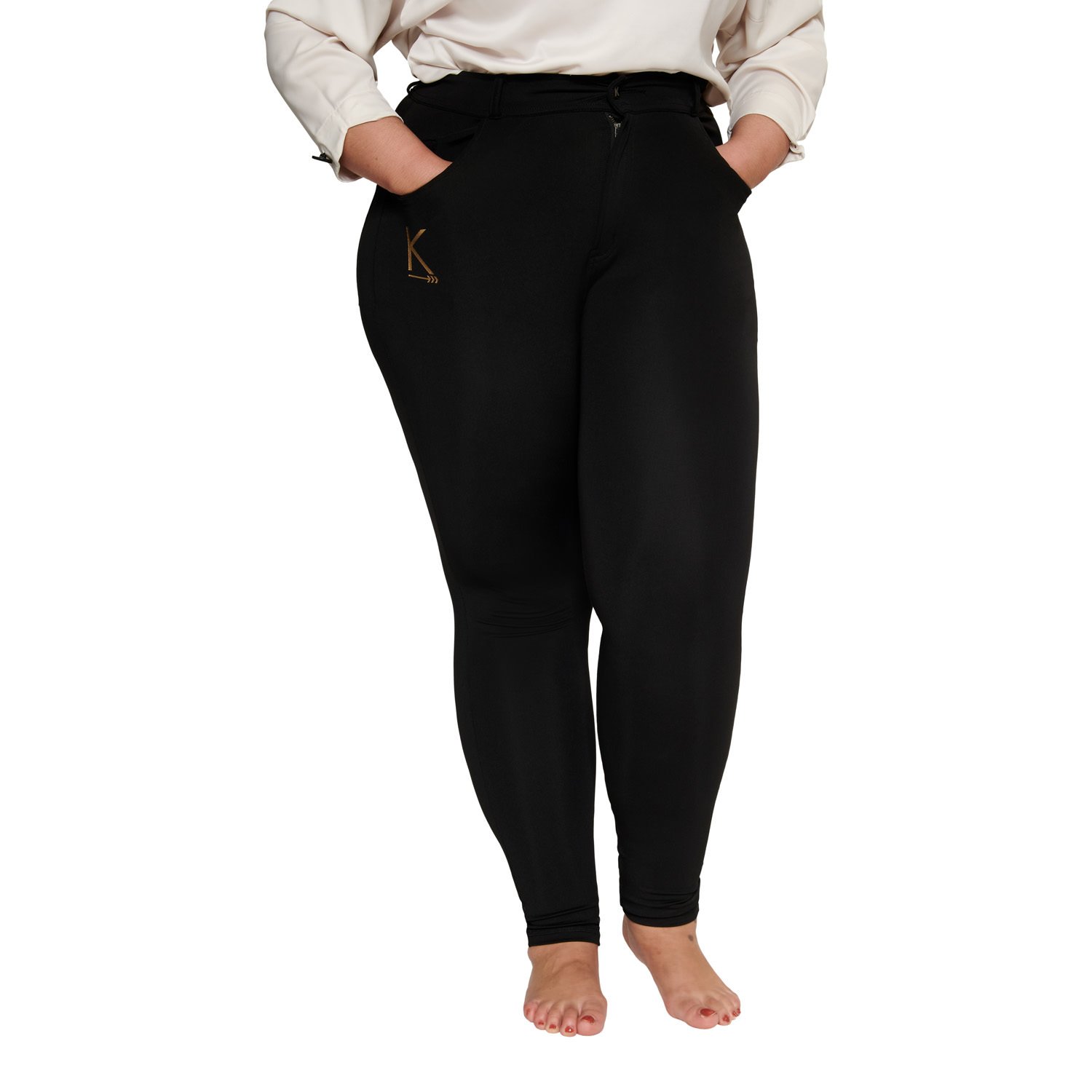 A pair of stylish black jeggings featuring a high waist, four pockets, and a strong zipper, perfect for versatile outfits.