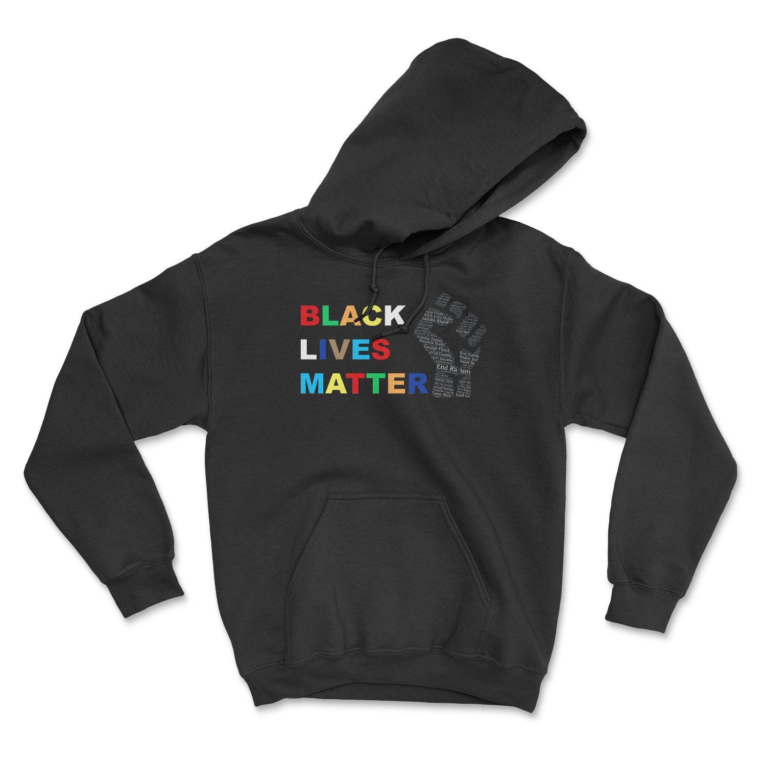 Black Lives Matter Hoodie featuring bold text on a comfortable fabric blend, showcasing support for social justice.