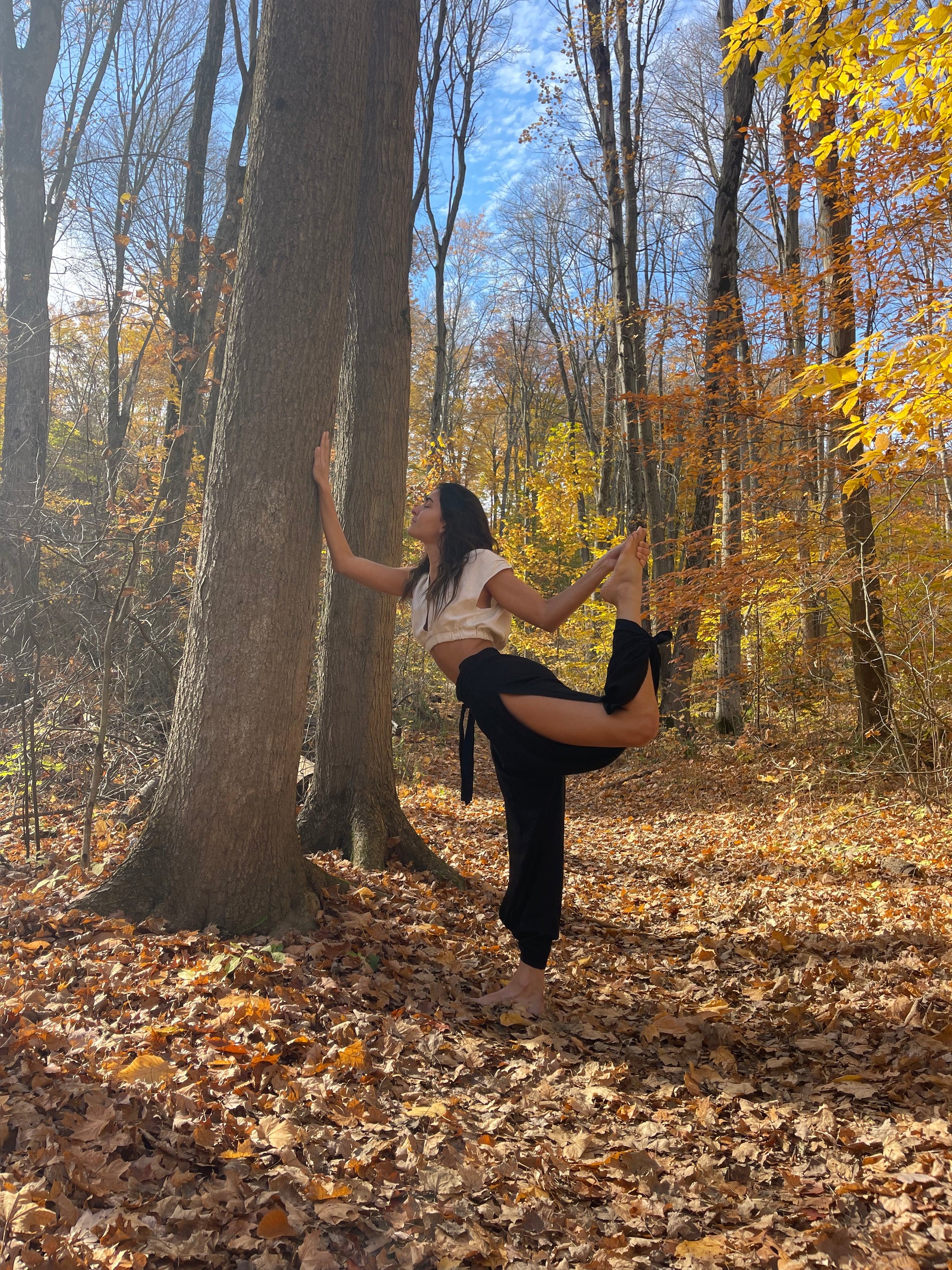 A pair of Black Nomad Pants made from organic cotton, designed for active lifestyles, featuring a lightweight and breathable texture.