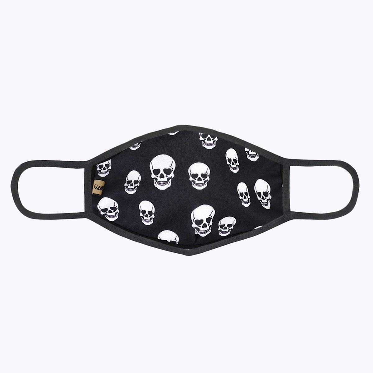 Black Skull 3-Layered Face Cover featuring a unique skull print design, made from polyester and cotton, suitable for unisex wear.