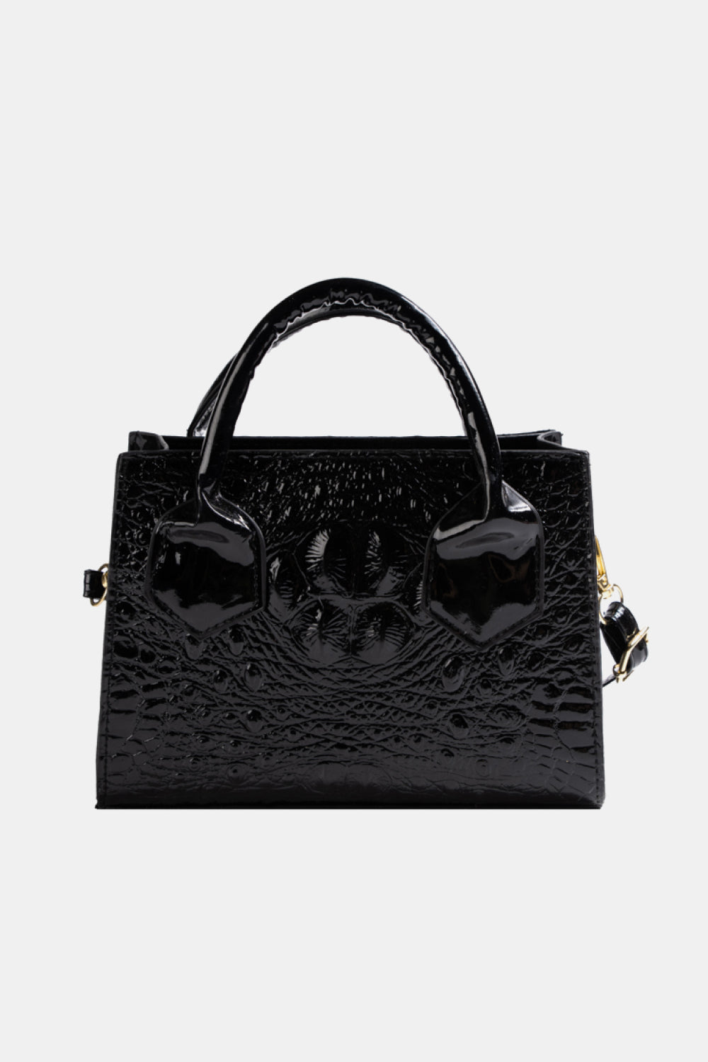 A stylish black textured crossbody bag made of PU leather, featuring a compact design and adjustable strap.