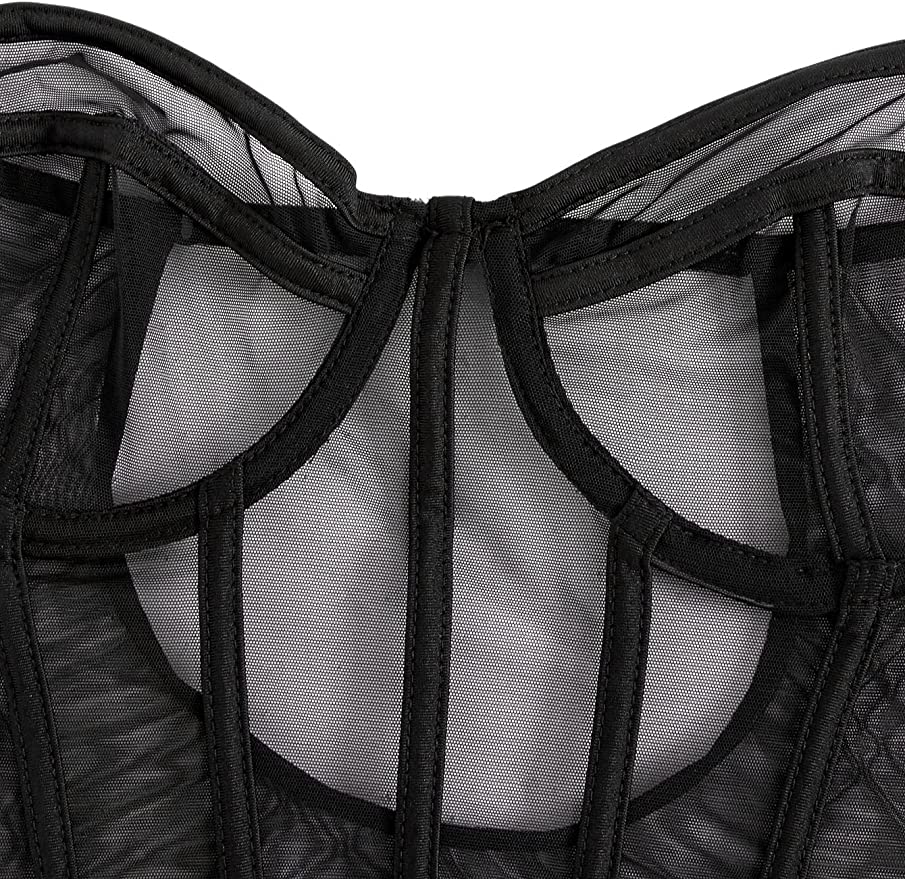 Black Verona Sheer Corset Body Suit featuring a stylish sheer design and corset structure, perfect for enhancing curves.