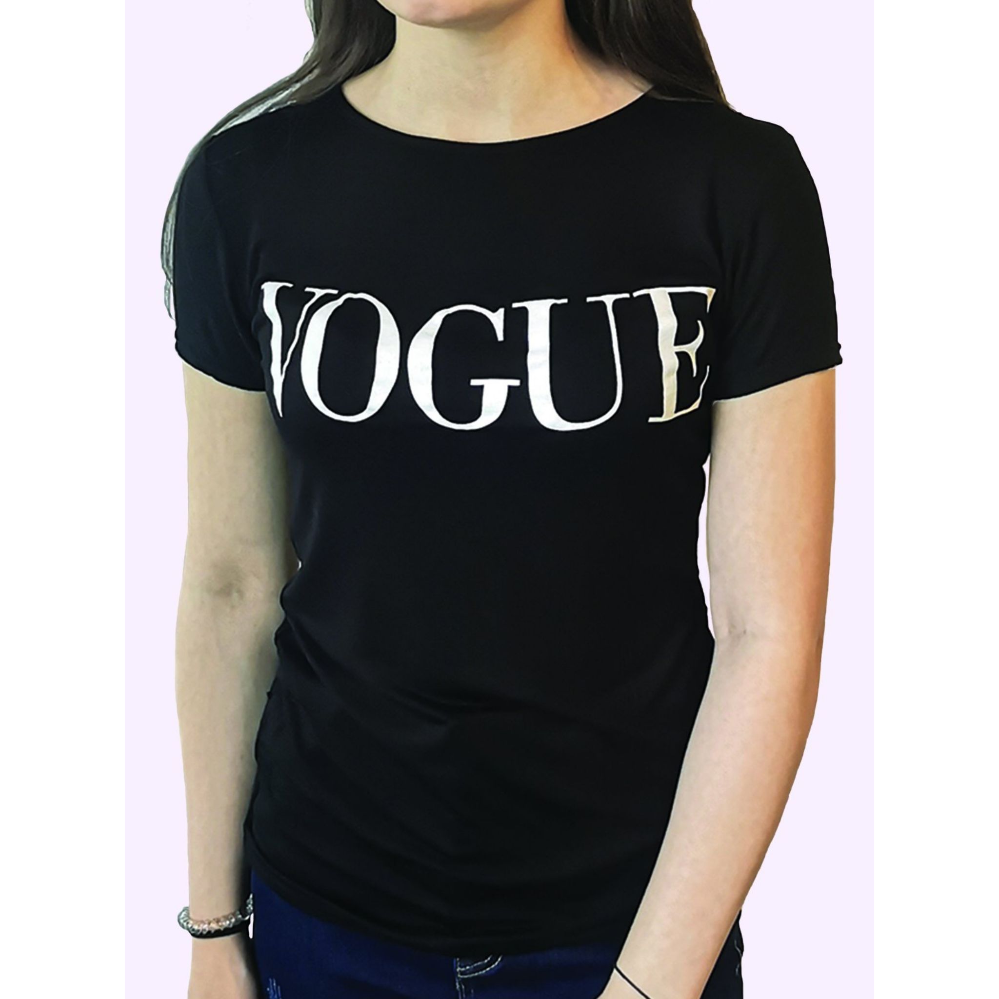 A stylish Black Vogue T Shirt made from a soft viscose-elastane blend, featuring a modern design suitable for casual wear.