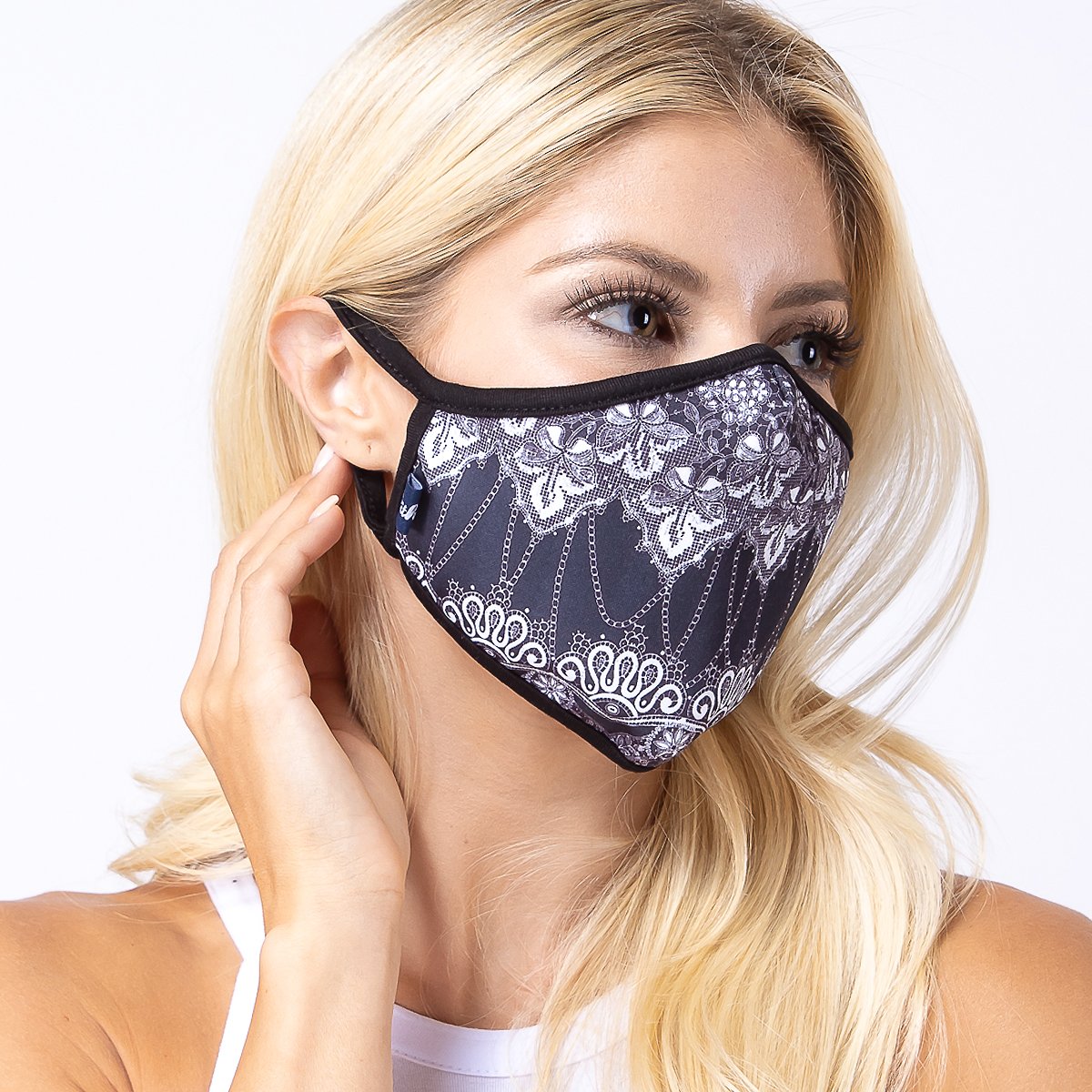 Black White DaCover 3-Layered Face Cover featuring a unique print design, made from polyester and cotton, suitable for unisex wear.