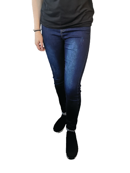 A pair of blue distressed skinny jeans featuring a stylish design with slight distressing, perfect for casual wear.