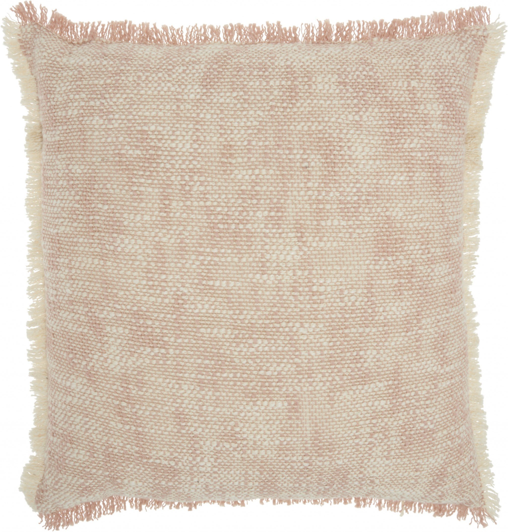 Blush and ivory abstract pattern throw pillow with flanges, perfect for bohemian decor.