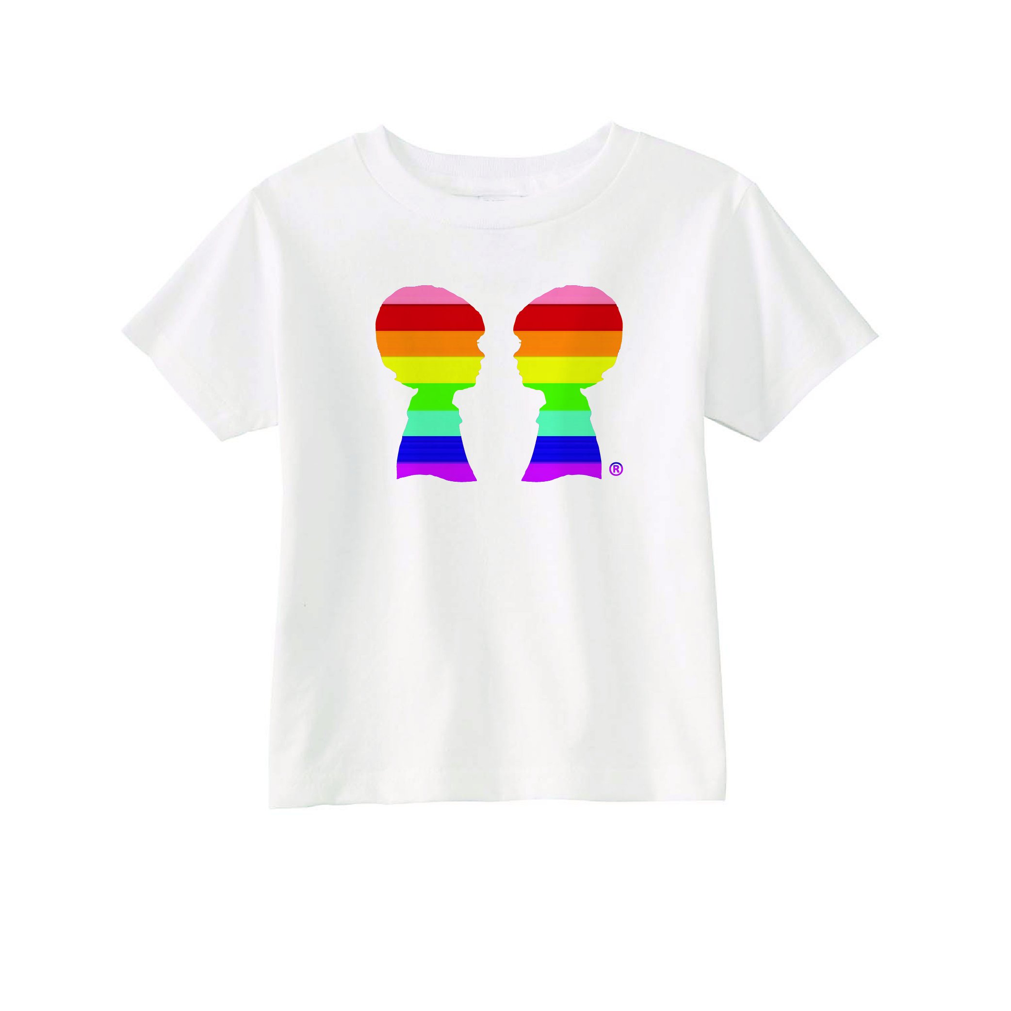 A white toddler tee featuring the BOY MEETS BOY® logo, symbolizing LGBTQ pride and support.