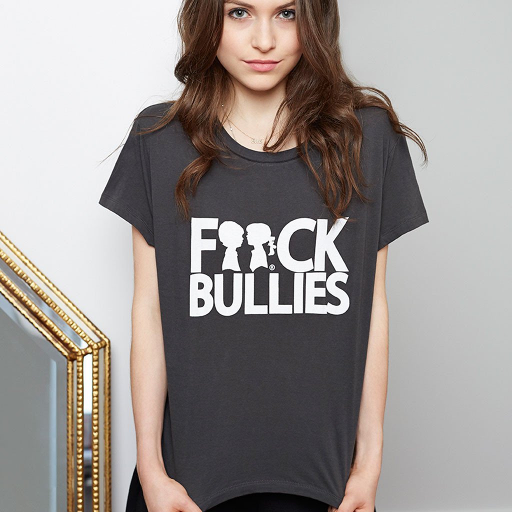 BOY MEETS GIRL® F**ck Bullies Crop T-Shirt featuring a bold anti-bullying graphic on a stylish crop design, made from 100% cotton.