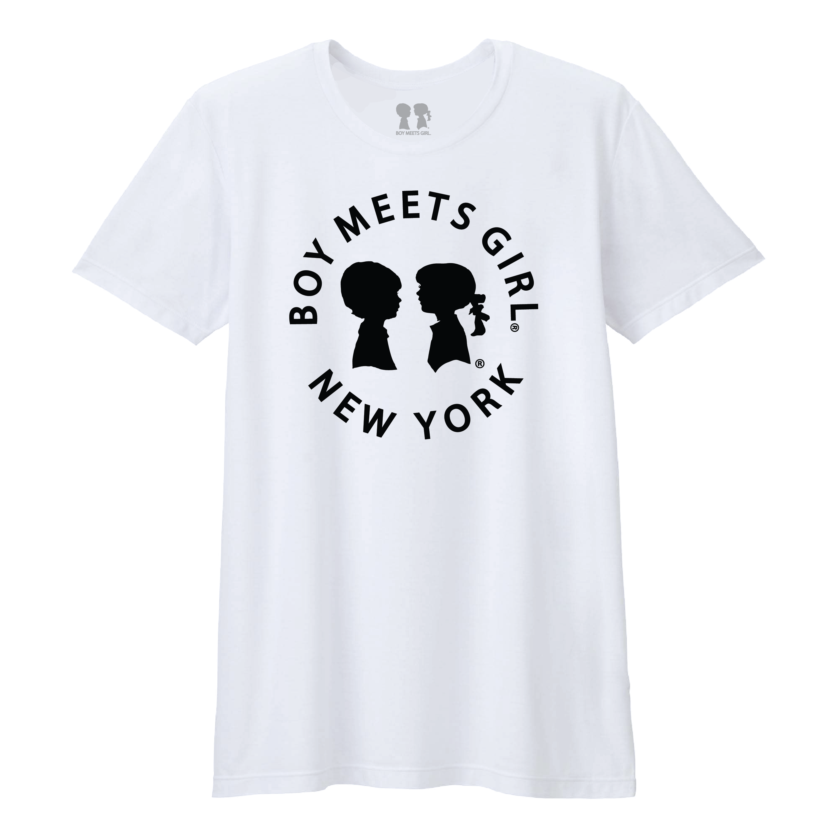 BOY MEETS GIRL® in New York White Unisex Tee featuring a stylish design inspired by NYC's art and music scene.