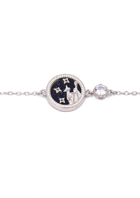 Elegant silver bracelet featuring a VIRGO horoscope sign pendant, showcasing its intricate design and quality craftsmanship.