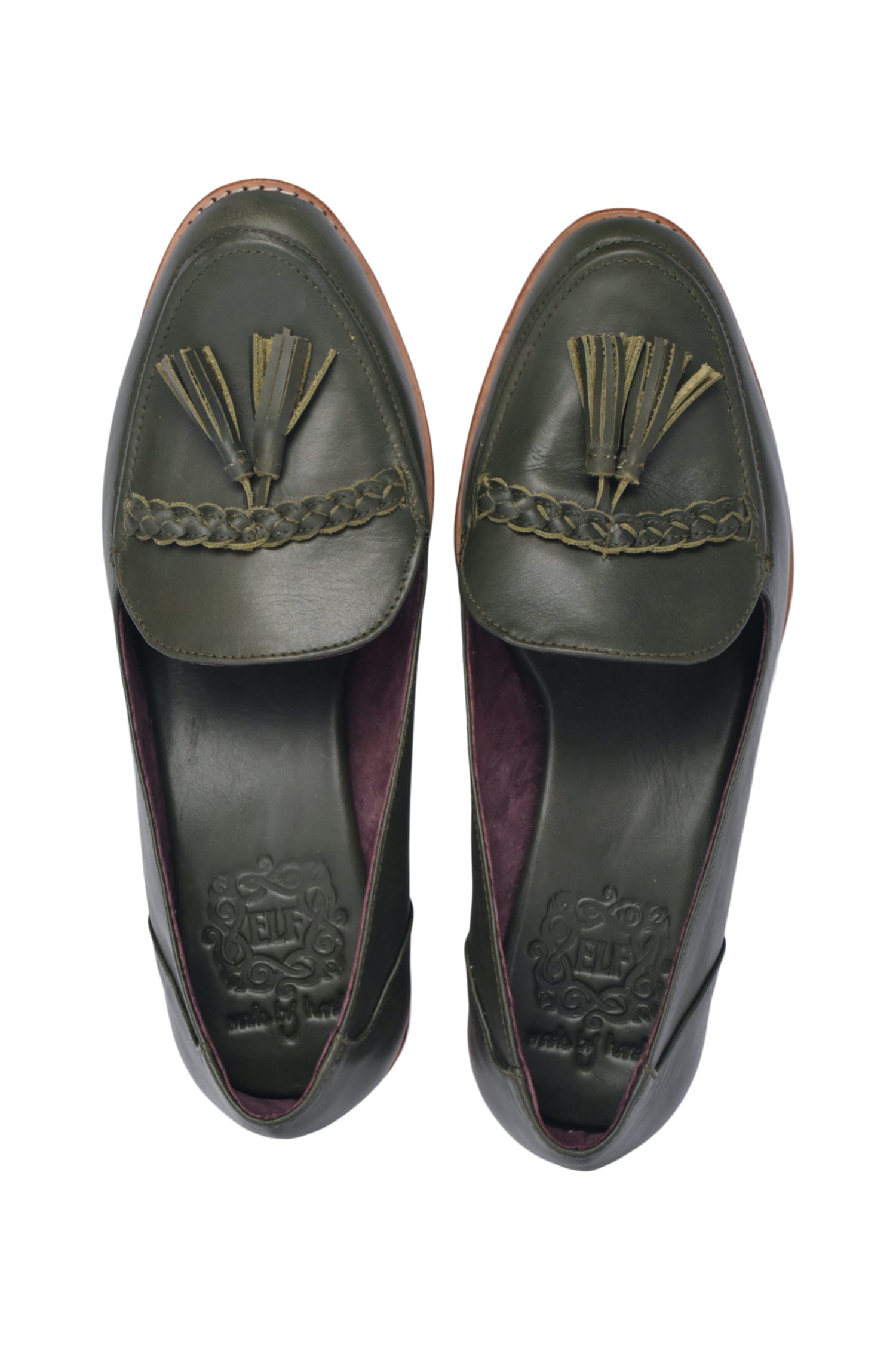 A pair of stylish Brooklyn leather loafers featuring braid and tassel details, made from 100% genuine leather.