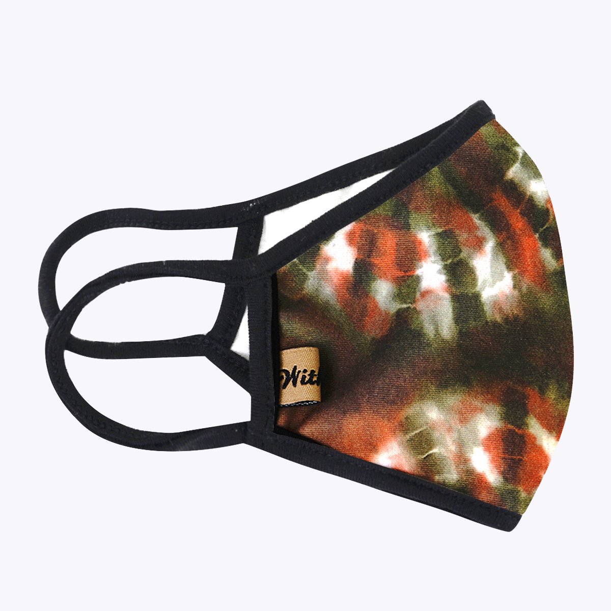 Brown Tie Dye 3-Layered Face Cover featuring a unique design, made with polyester and cotton for comfort and protection.