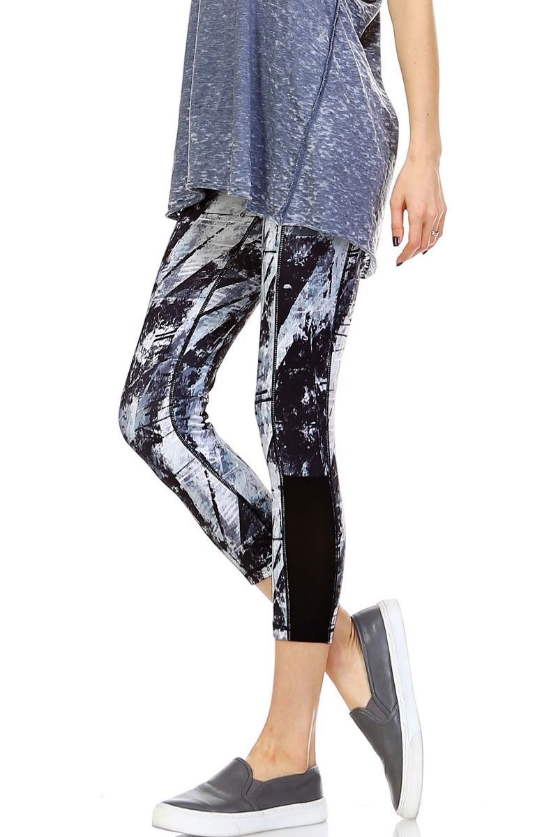 Brush Strokes Capri Leggings featuring side mesh panels for breathability and a stylish print.