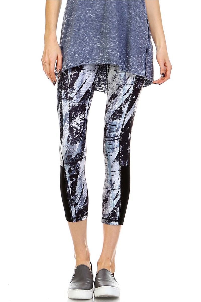 Brush Strokes Capri Leggings featuring side mesh panels for breathability and a stylish print.