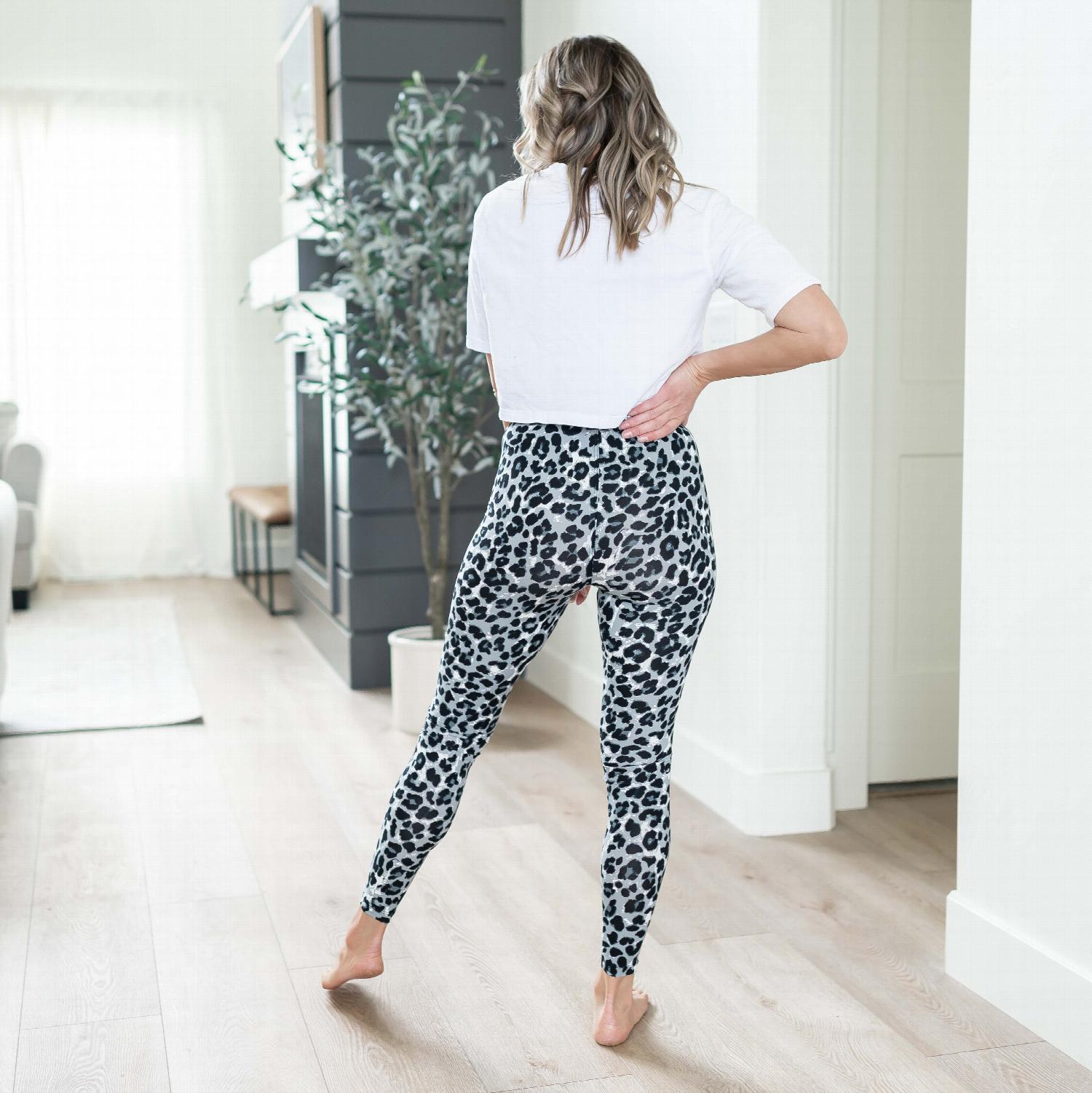 Brushed Microfiber Leopard Print Leggings in Tan Mocha color, showcasing a stylish leopard print pattern and soft texture.