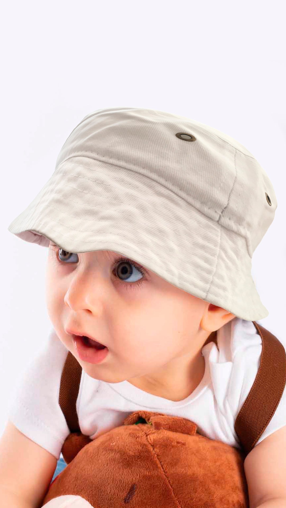 Sierra faded denim bucket hat for kids aged 4-8, featuring a soft and stretchy design for comfort and sun protection.