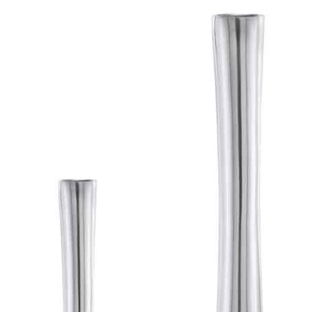 Set of two buffed silver aluminum vases, one large and one small, showcasing modern design and elegant finish.