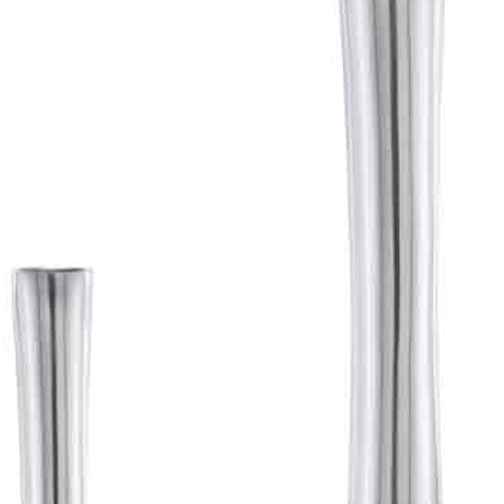 Set of two buffed silver aluminum vases, one large and one small, showcasing modern design and elegant finish.