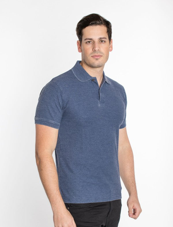 Men's BURN OUT POLO in navy color, showcasing a stylish burn-out design and pique fabric texture.