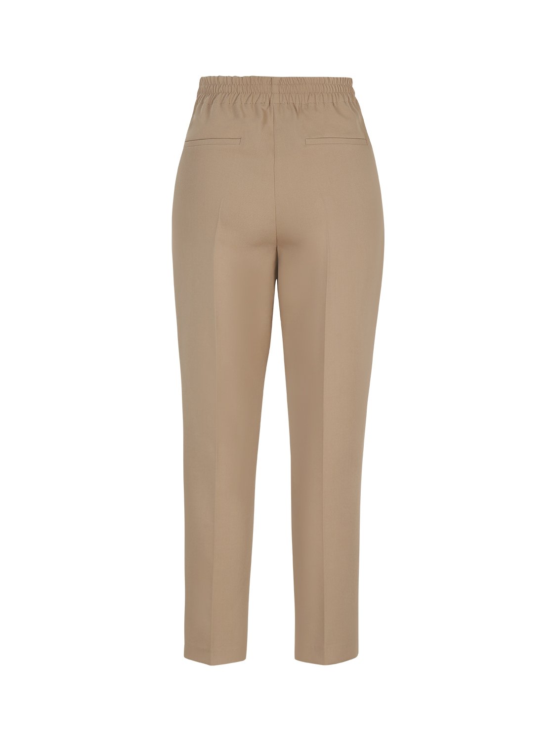 High-waisted ankle-length pants with button details on the sides, featuring an elastic waistband and side pockets.