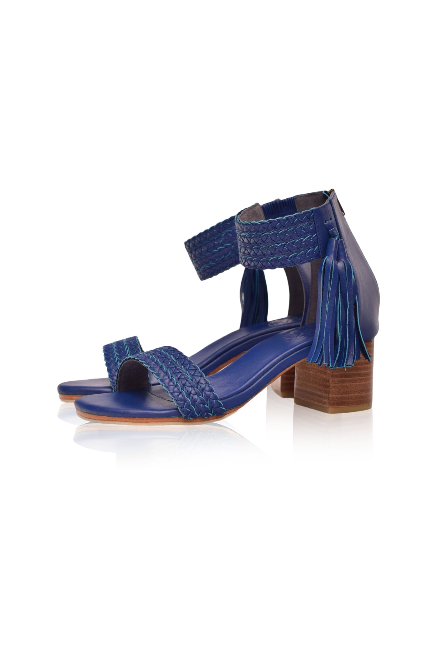 Cabana Tassel Heel Sandals featuring braided leather upper and tassels on ankle cuff, perfect for summer wear.