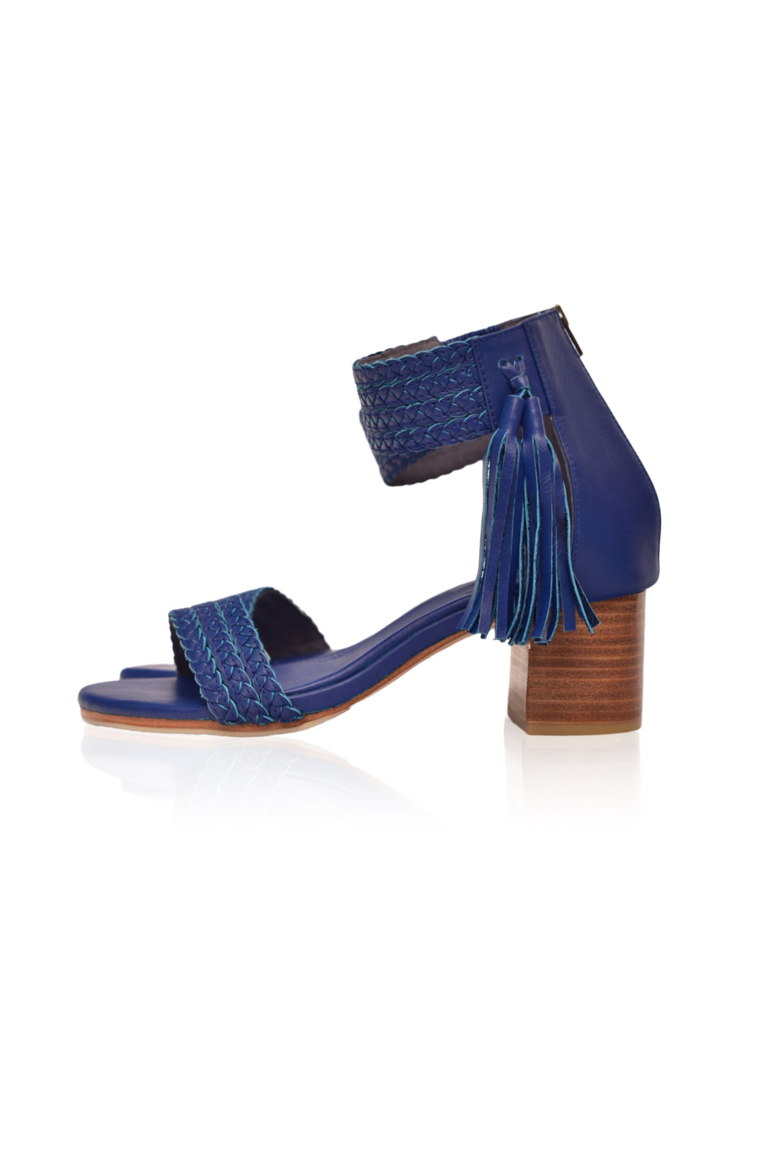 Cabana Tassel Heel Sandals featuring braided leather upper and tassels on ankle cuff, perfect for summer wear.