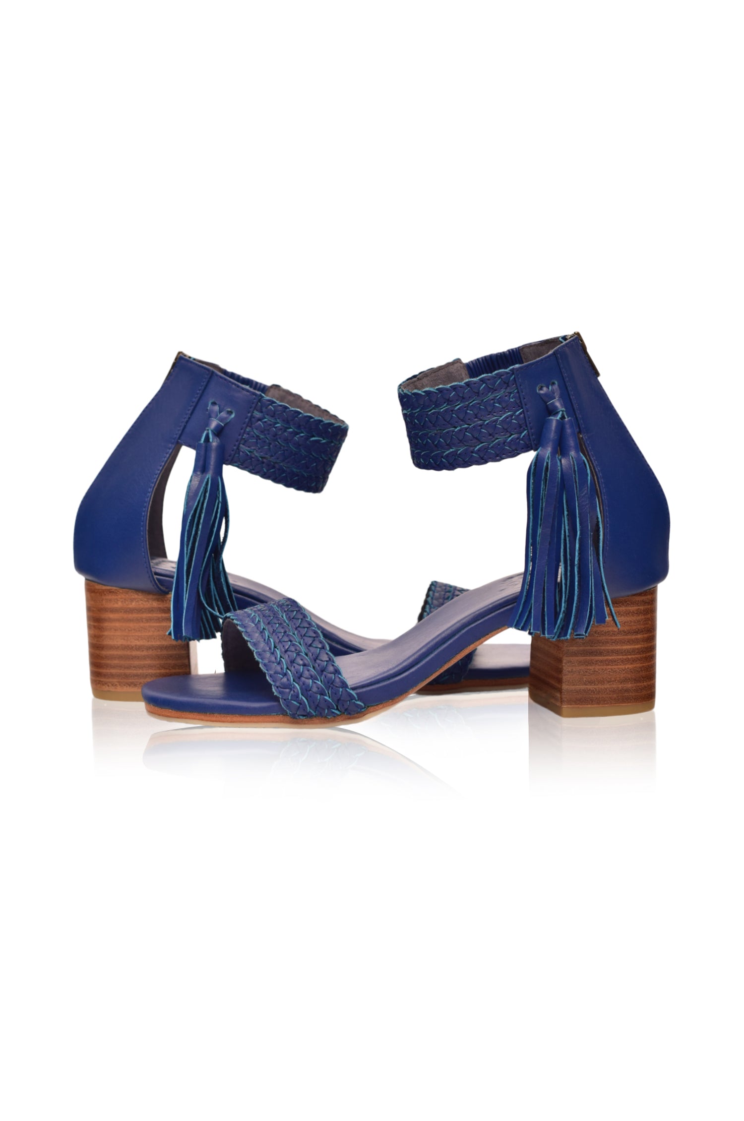 Cabana Tassel Heel Sandals featuring braided leather upper and tassels on ankle cuff, perfect for summer wear.