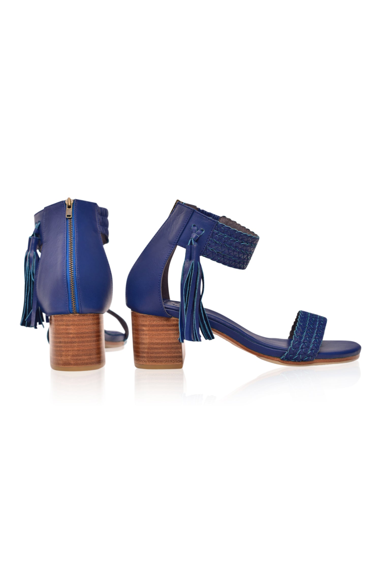 Cabana Tassel Heel Sandals featuring braided leather upper and tassels on ankle cuff, perfect for summer wear.