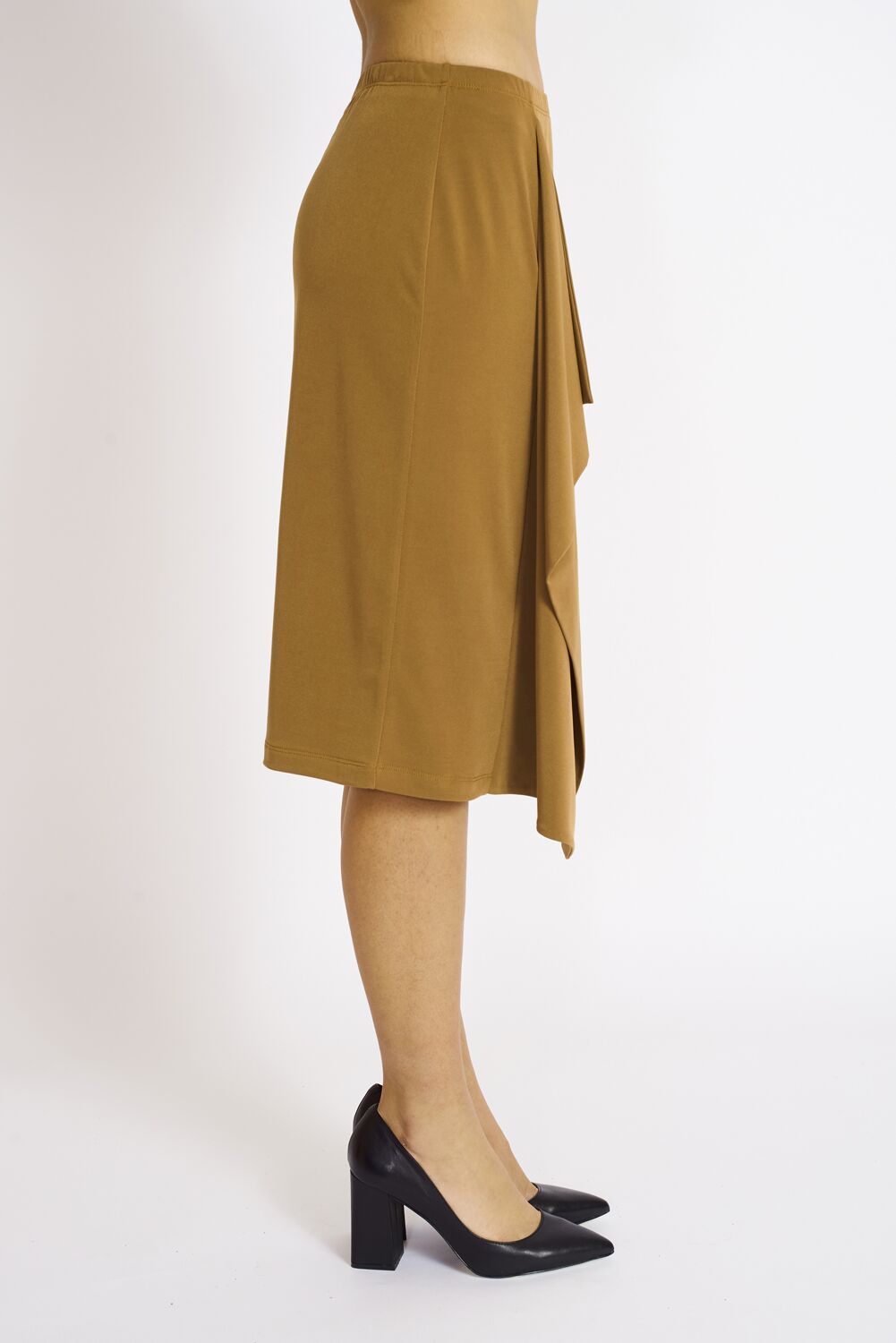 Elegant Cameo Skirt with a graceful drape and stylish slit, showcasing its versatile design and quality fabric.