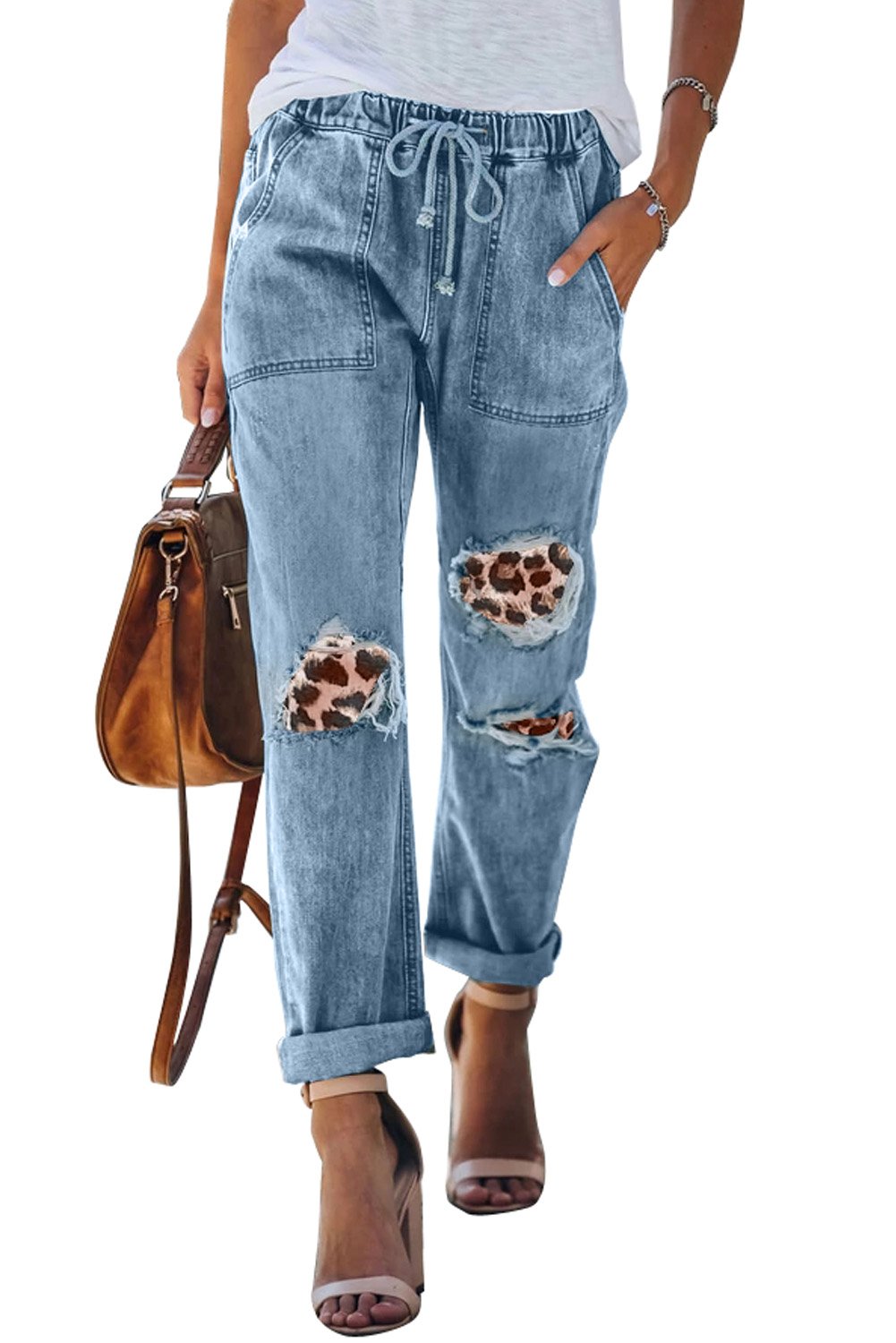 Camo Patches Cotton Pocketed Denim Jeans featuring stylish patches, ripped holes, and a comfortable fit.