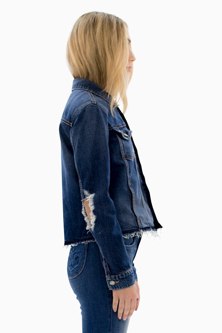 Candy Jacket in Cast Away featuring cut-out elbows and vintage flap pockets, made from 100% cotton.