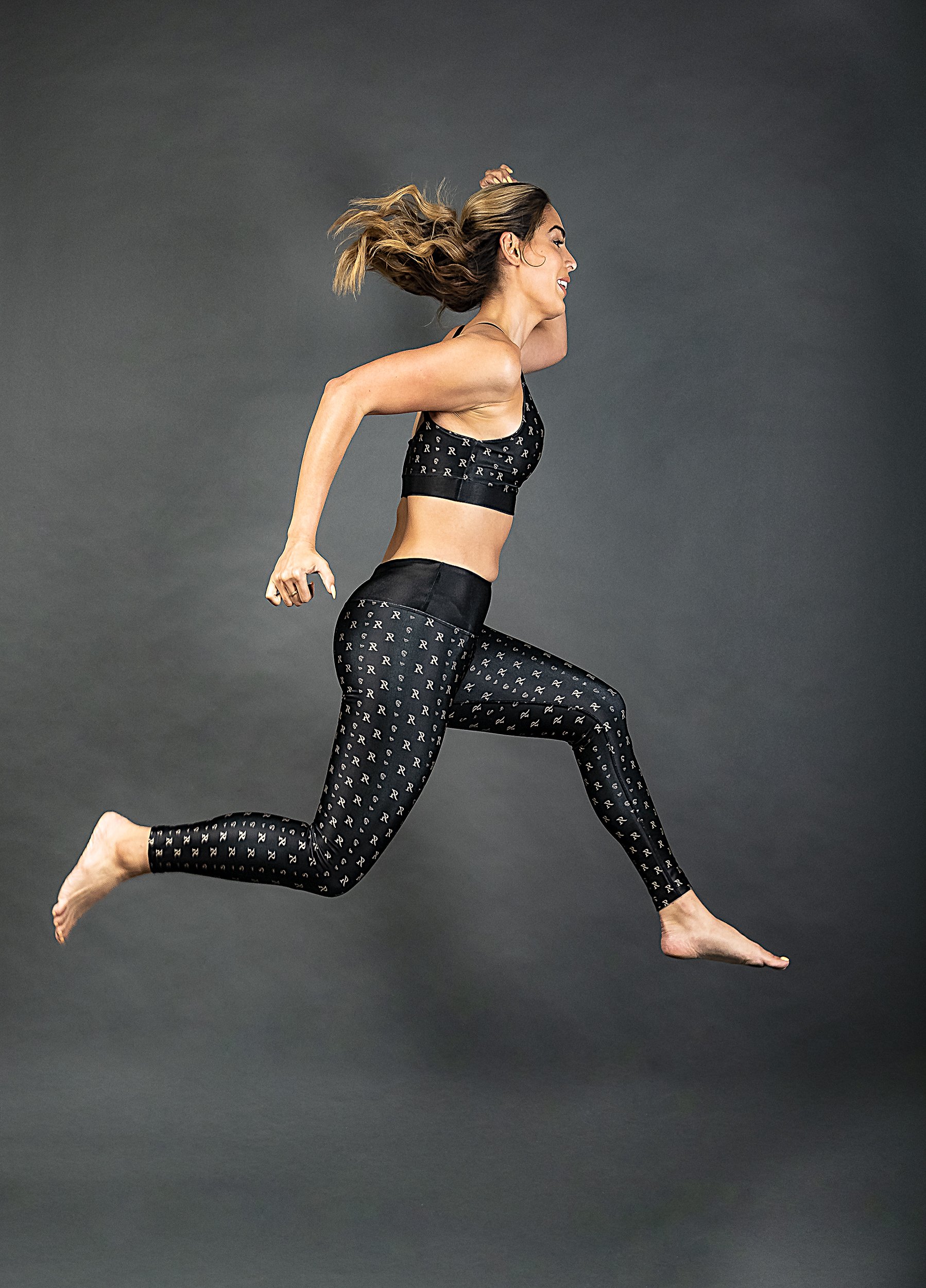 Carmen activewear set featuring armored sports bra and leggings in unique prints, made of 100% lycra for comfort and durability.