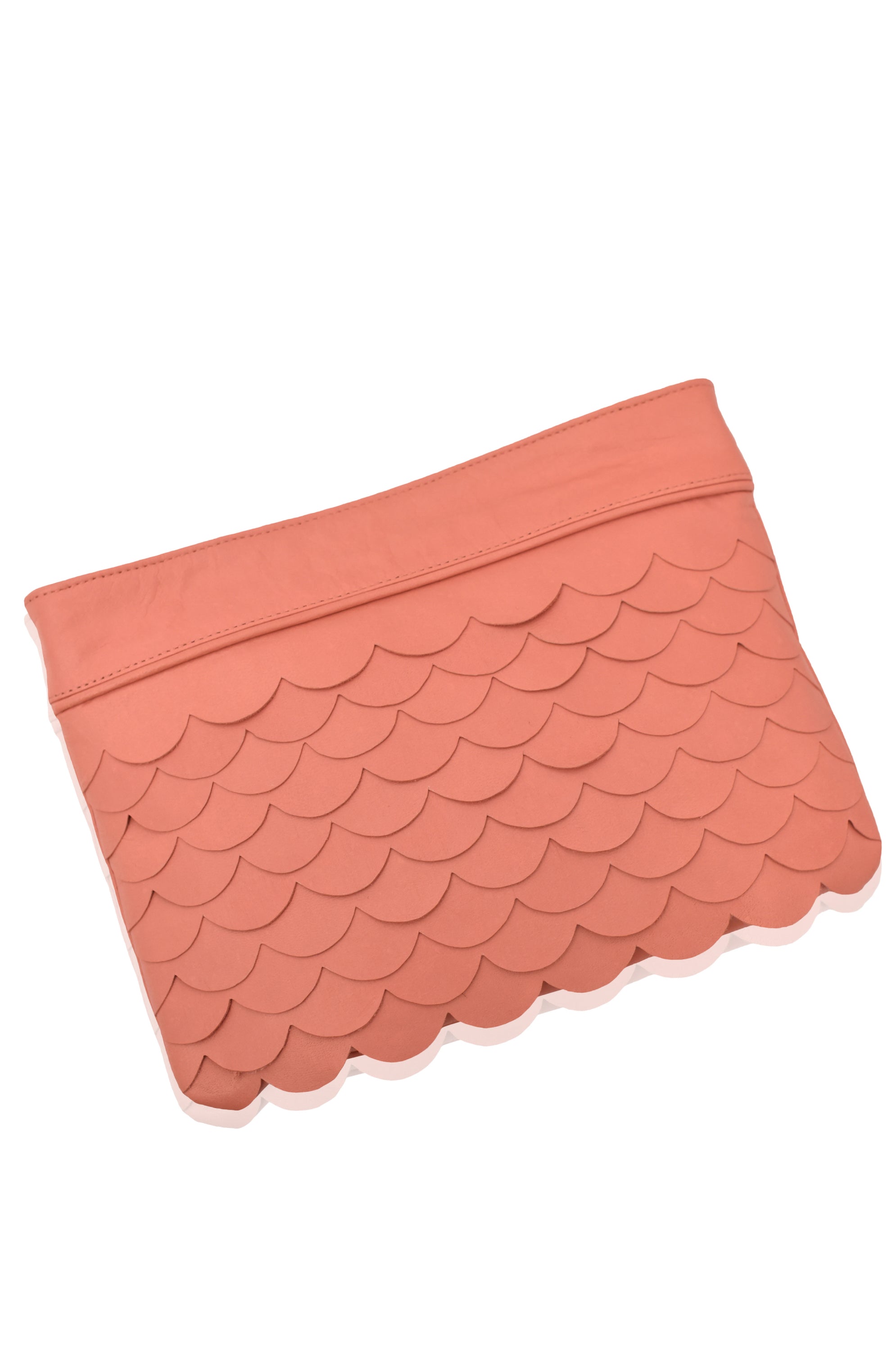 A stylish Cascade Crossbody Clutch featuring scallop-shaped leather layers, perfect for evening outings and casual wear.