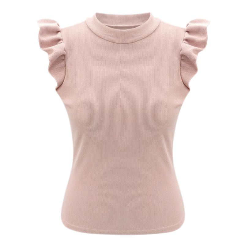 A stylish women's casual top featuring elegant ruffle sleeves, perfect for high street fashion, made from soft polyester material.