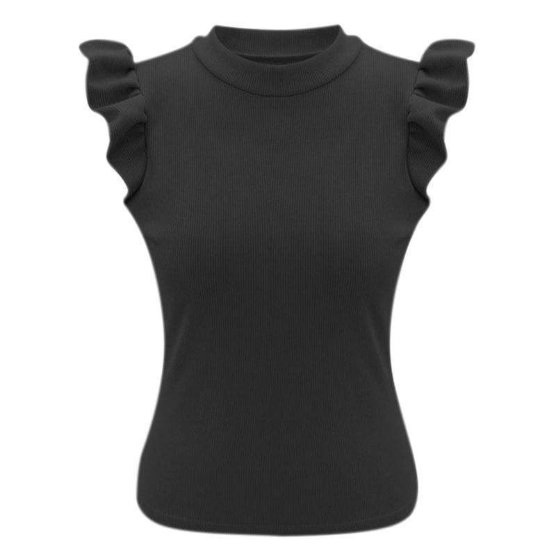 A stylish women's casual top featuring elegant ruffle sleeves, perfect for high street fashion, made from soft polyester material.