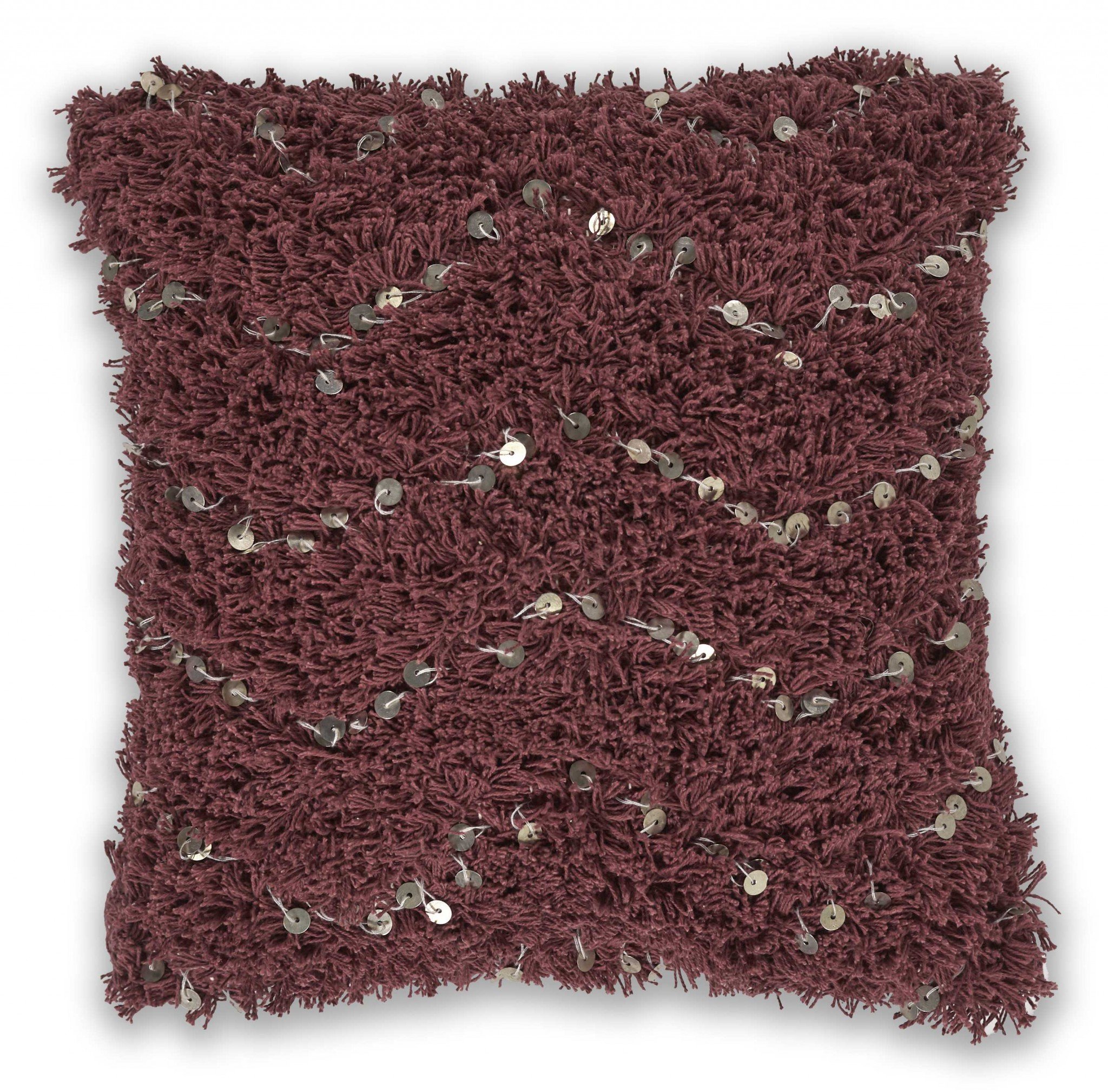 Casual Square Dark Mauve Shag Accent Pillow with textured wool fabric, perfect for home decor.