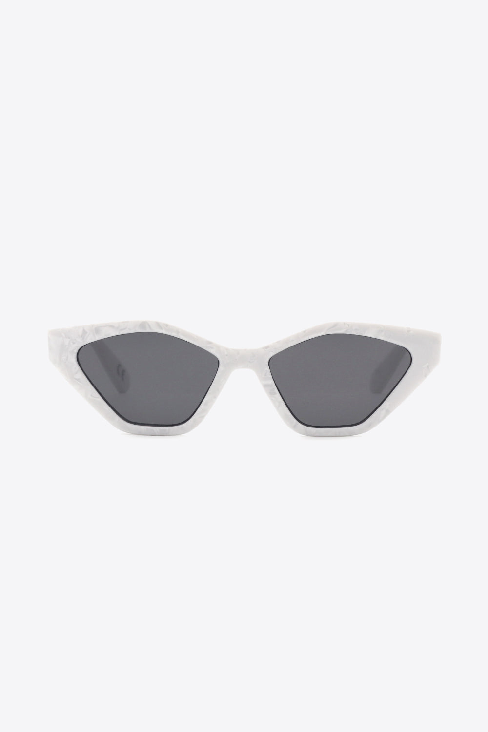 A pair of stylish cat eye polycarbonate sunglasses with UV400 protection, featuring a sleek design and included case.