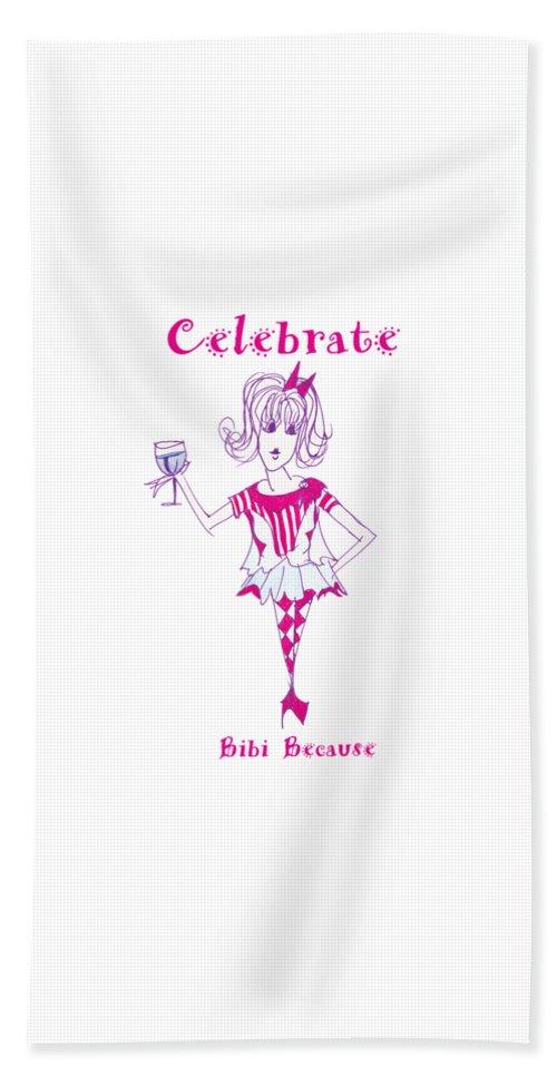 Celebrate Bibi Because bath towel featuring soft brushed microfiber and cotton back, with a vibrant decorative print on top.