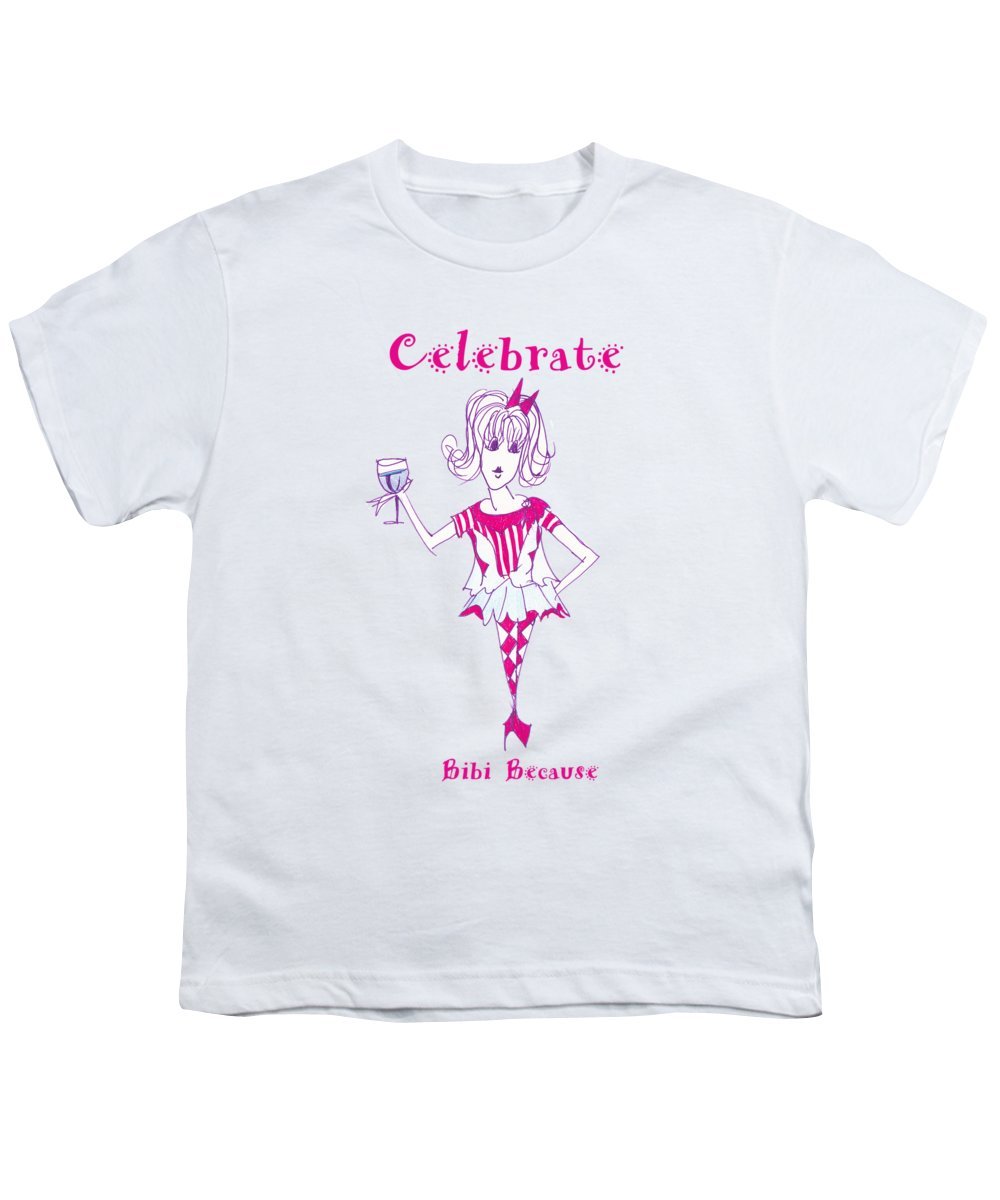 Celebrate Bibi Because Youth T-Shirt made from 100% pre-shrunk cotton, available in various sizes, showcasing a stylish design.