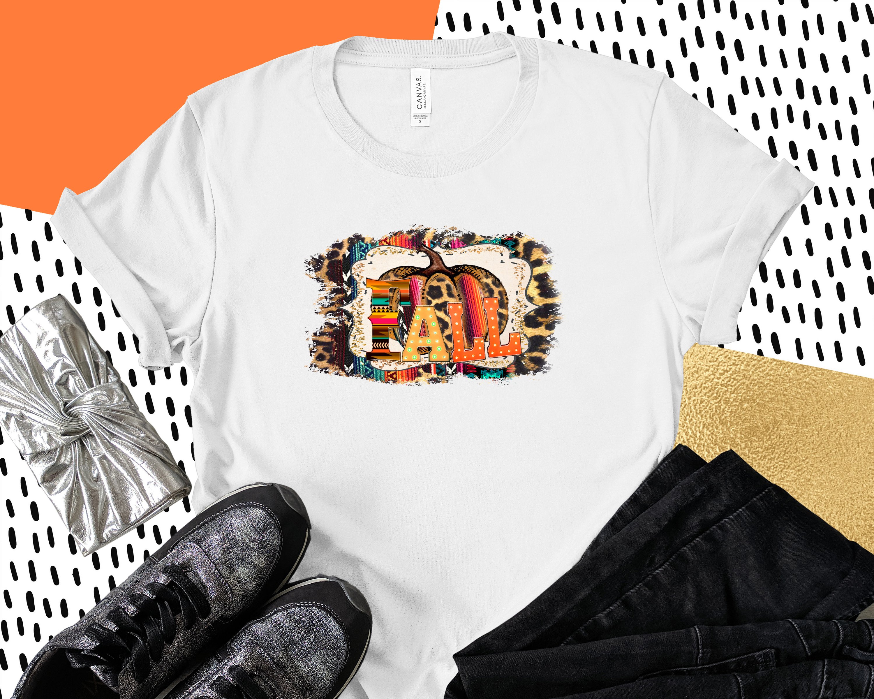 Cheetah Fall Pumpkin Tee featuring a stylish pumpkin design with cheetah print, perfect for autumn wear.