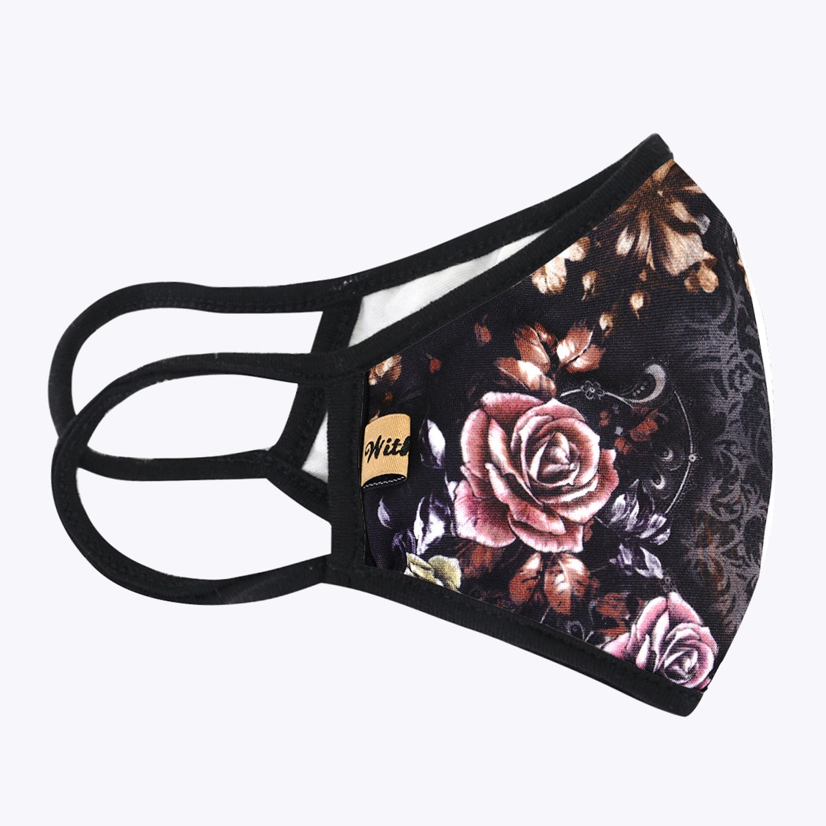 Chintz in Dark 3-layered face mask with unique print design, made from polyester and cotton, suitable for unisex wear.